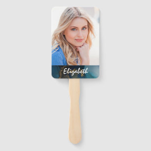 Your Own Photo Elegant Monogram Graduation Hand Fan