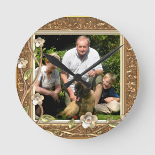 Your own photo in a Golden Flowers Frame! - Round Clock