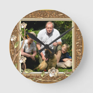 Your own photo in a Golden Flowers Frame! - Round Clock