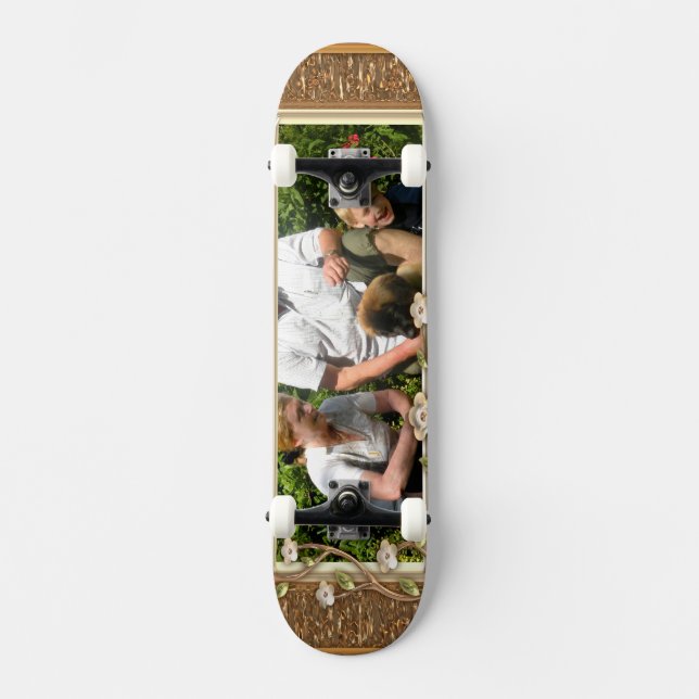 Your own photo in a Golden Flowers Frame! - Skateboard (Front)