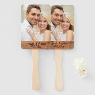 Your Own Photo Rustic Engaged Monogram Wedding Hand Fan