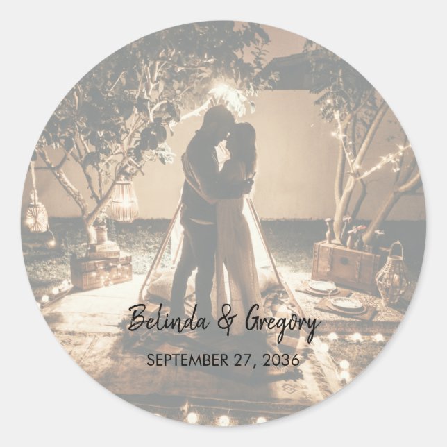 Your Own Photos Faded Wedding Classic Round Sticker (Front)