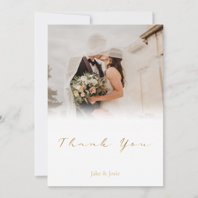 Your own romantic photo, gradient, wedding thank you card (Front)