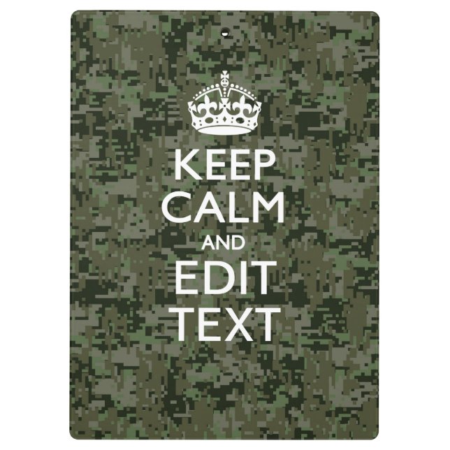 Your Own Text Digital Camo Woodland Keep Calm Clipboard (Back)
