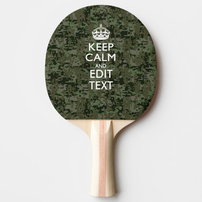 Your Own Text Digital Camo Woodland Keep Calm Ping Pong Paddle (Front)