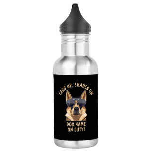 Your Own Text, Ears Up Shades On Dog Name On Duty 532 Ml Water Bottle