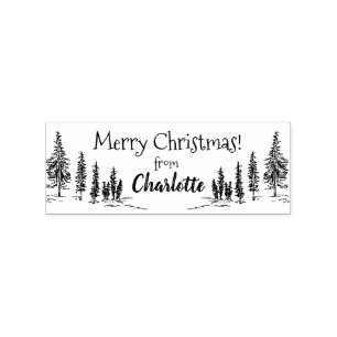 Your Own Vintage Rustic PineTrees Merry Christmas Rubber Stamp