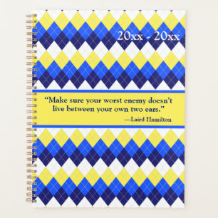 Your Own Worst Enemy Quote Yellow, Blue Argyle Planner