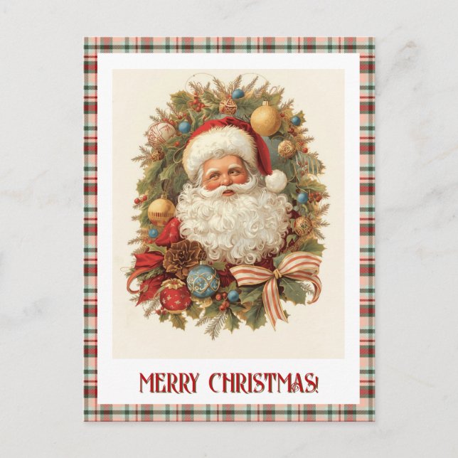 Your Personalised Photo Vintage Christmas Santa  Holiday Postcard (Front)