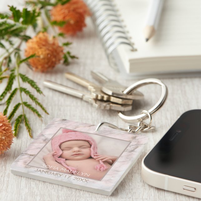 Your Personalized Elegant Pink Grey Marble Pattern Keychain (Front Right)