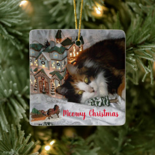 Your Pet Cat or Dog Photo Christmas Ceramic Ornament