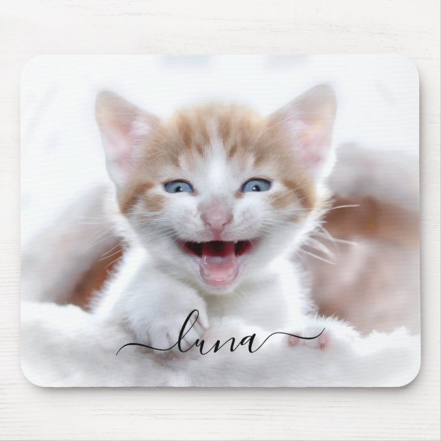 Your Pet Cat Photo Name with Swashes Mouse Pad (Front)