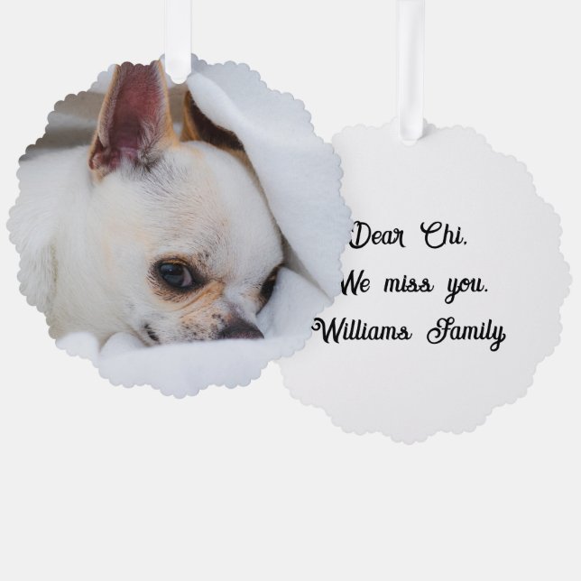 Your pet dog custom photo chihuahua memorial ornament card (Front/Back)