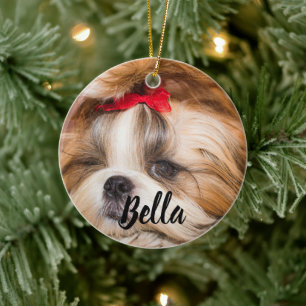 Your pet dog puppy custom photo and name ceramic ornament