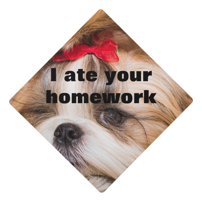 Your pet dog puppy photo gift I ate your homework Graduation Cap Topper (Front)