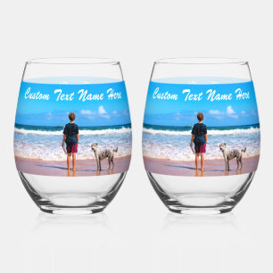Your Pet Photo and Custom Text Personalized Gift Stemless Wine Glass