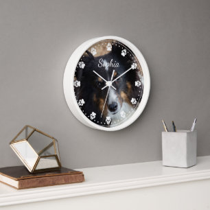 Your Pet Photo And Text & Any Colour Paw Clock Fac
