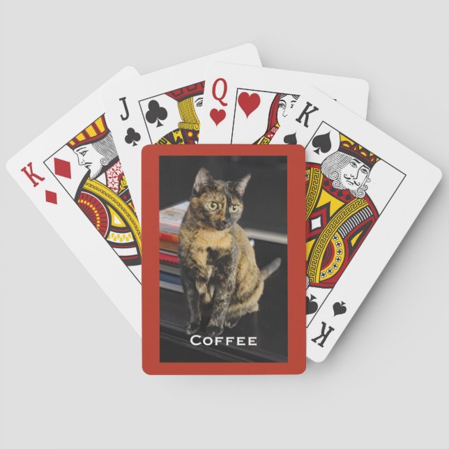 Your Pet Photo, Name, Red Background,  Playing Cards (Back)