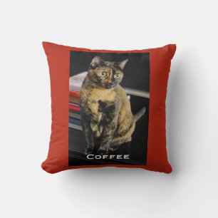 Your Pet Photo, Name, Red Background,  Throw Pillow
