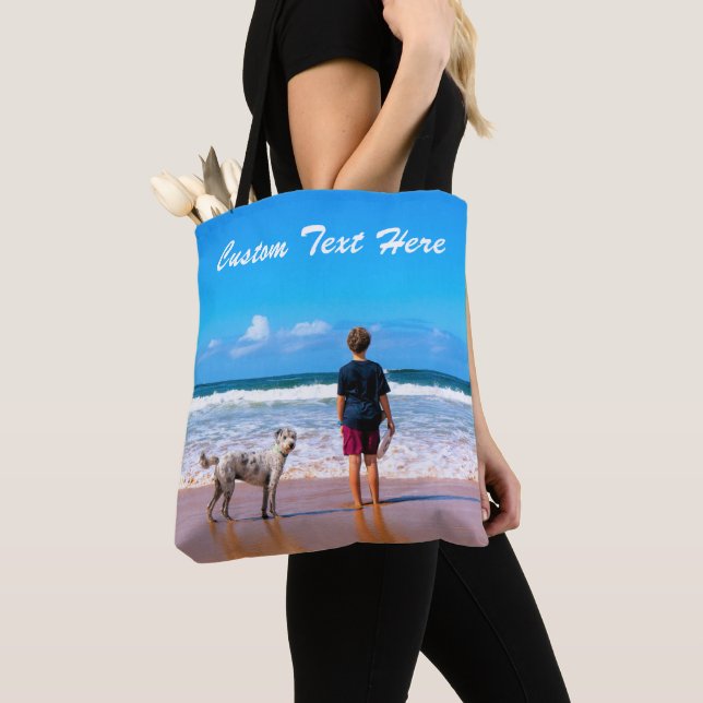 Your Pet Photo Tote Bag Personalized Text (Close Up)