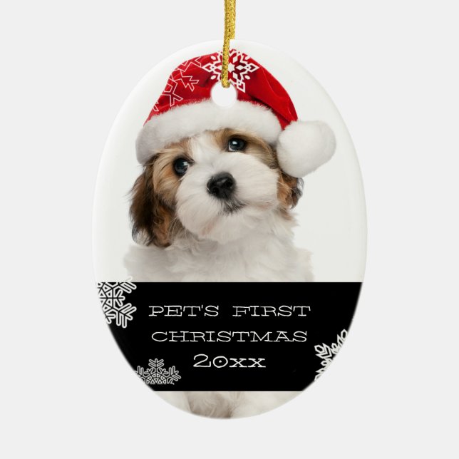 Your Pet's First Christmas Photo Ornament | Black (Front)