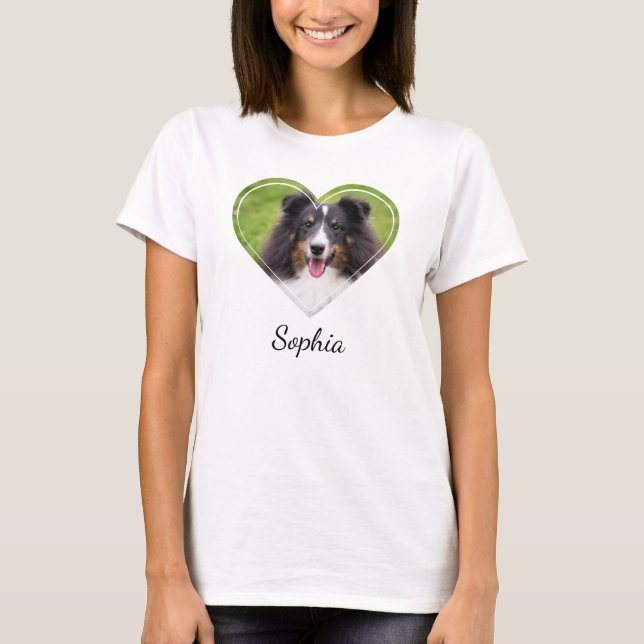 Your Pet's Photo In Heart Shape With Custom Text T-Shirt (Front)