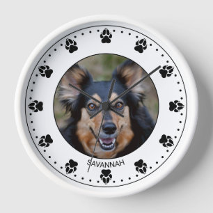 Your Pet's Photo With Paw Clock Face & Name