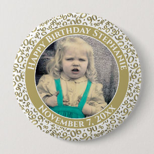 Your Photo 100th Number Pattern Gold/White 4 Inch Round Button