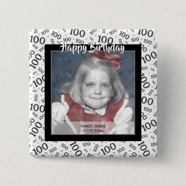 Your Photo:  100th Random Number Pattern Black 100 2 Inch Square Button (Front)