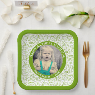 Your Photo 105 Random Number Pattern Green/White  Paper Plate