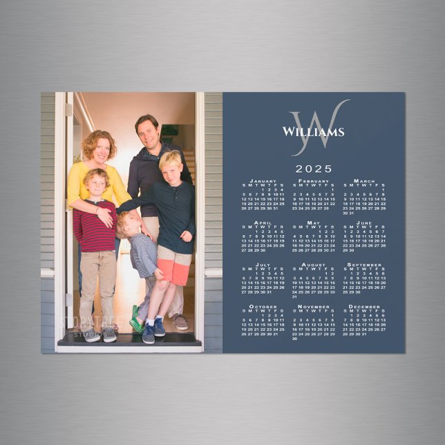 Your Photo 2025 Calendar Monogram Name Navy Magnet (Your Photo 2025 Calendar Monogram Name Navy Magnet in situ)