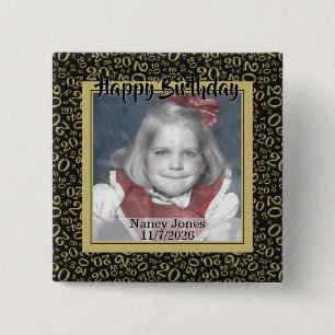 Your Photo 20 Random Number Pattern Black/Gold 2 Inch Square Button