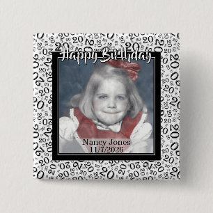 Your Photo 20 Random Number Pattern Black/White 2 Inch Square Button