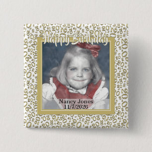 Your Photo 20 Random Number Pattern Gold/White 2 Inch Square Button