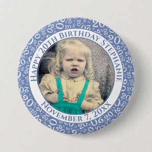 Your Photo 20th Birthday Random Number Blue 3 Inch Round Button