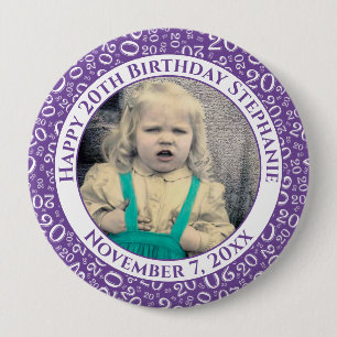 Your Photo   20th Birthday Random Number Pattern 4 Inch Round Button
