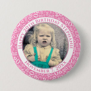 Your Photo 20th Birthday Random Number Pink 3 Inch Round Button