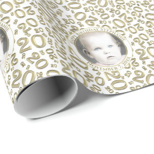 Your Photo 20th White/Gold Random Number Wrapping Paper