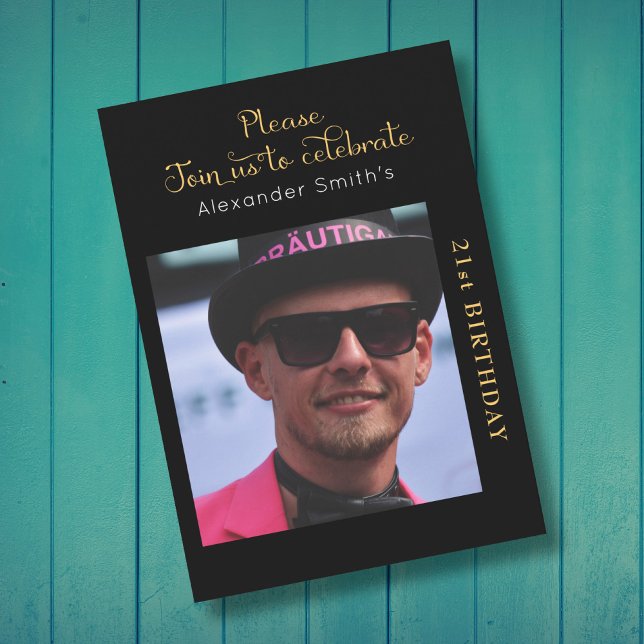 Your Photo 21st Birthday Black And Gold Invitation (Creator Uploaded)