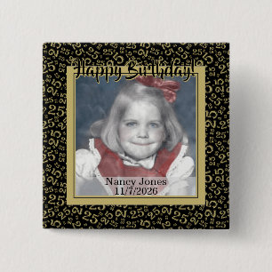 Your Photo 25 Random Number Pattern Black/Gold 2 Inch Square Button