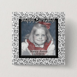 Your Photo 25 Random Number Pattern Black/White 2 Inch Square Button