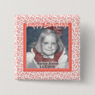 Your Photo 25 Random Number Pattern Coral/White 2 Inch Square Button