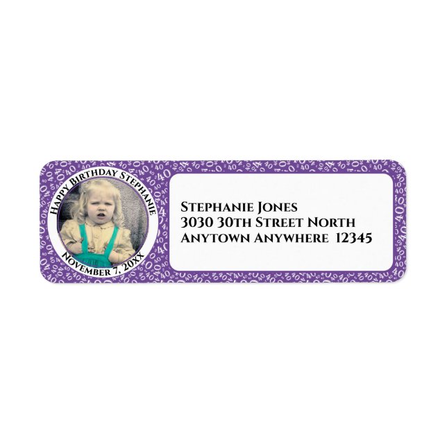 Your Photo 40th Birthday Number Patten Purple (Front)