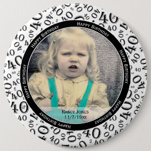 Your Photo:  40th Number Pattern Black and White 6 Inch Round Button