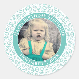 Your Photo 40th Random Number Teal Purple Classic Round Sticker