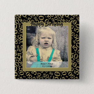 Your Photo:  50th Number Pattern Gold and Black 2 Inch Square Button