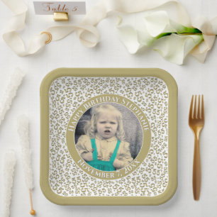 Your Photo 55 Random Number Pattern Gold/White Paper Plate