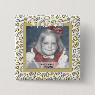 Your Photo: 60th Number Pattern Gold and White 2 Inch Square Button