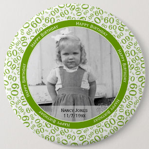 Your Photo:  60th Number Pattern Green and White 6 Inch Round Button