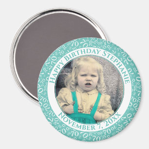 Your Photo 70th Birthday Number Pattern Teal/White Magnet